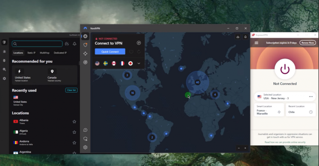 NordVPN, Express VPN and Surfshark for Privacy Streaming & Speed